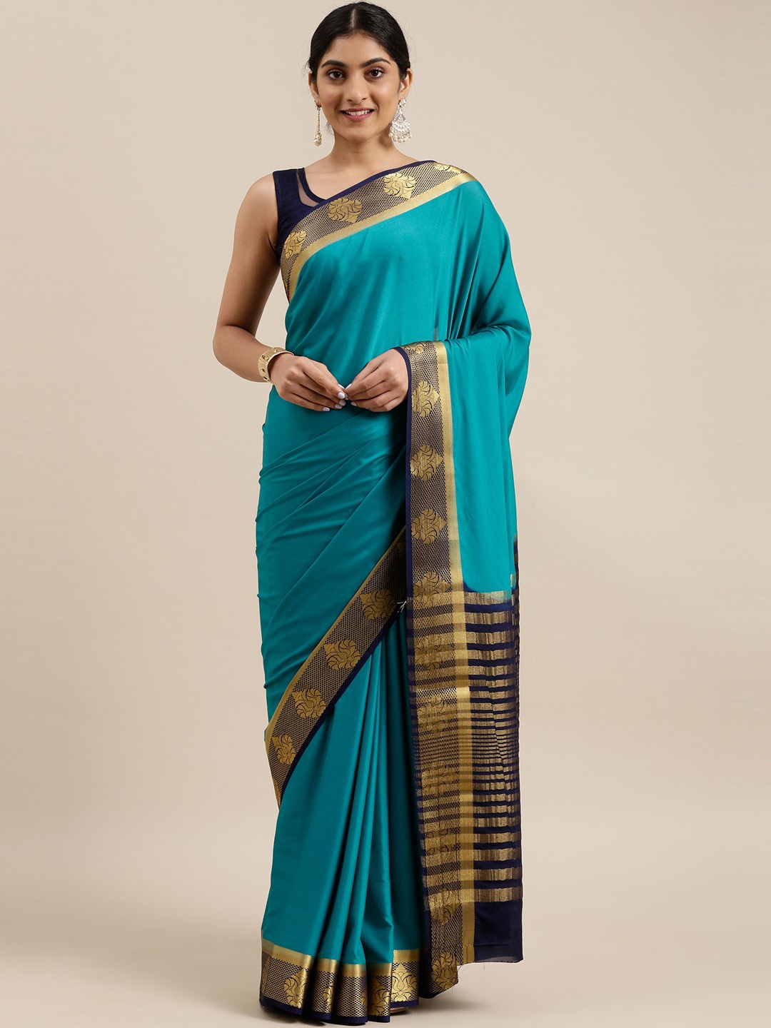 

The Chennai Silks Turquoise Blue & Navy Blue Fusion Saree