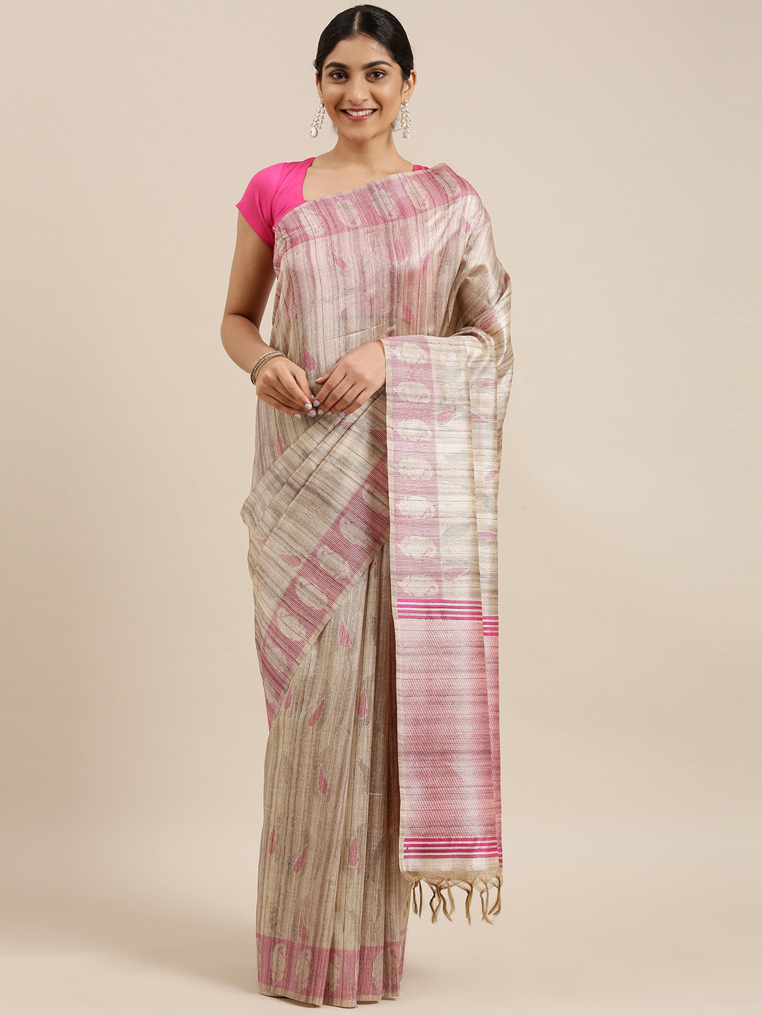 

The Chennai Silks Beige & Rose Fusion Saree