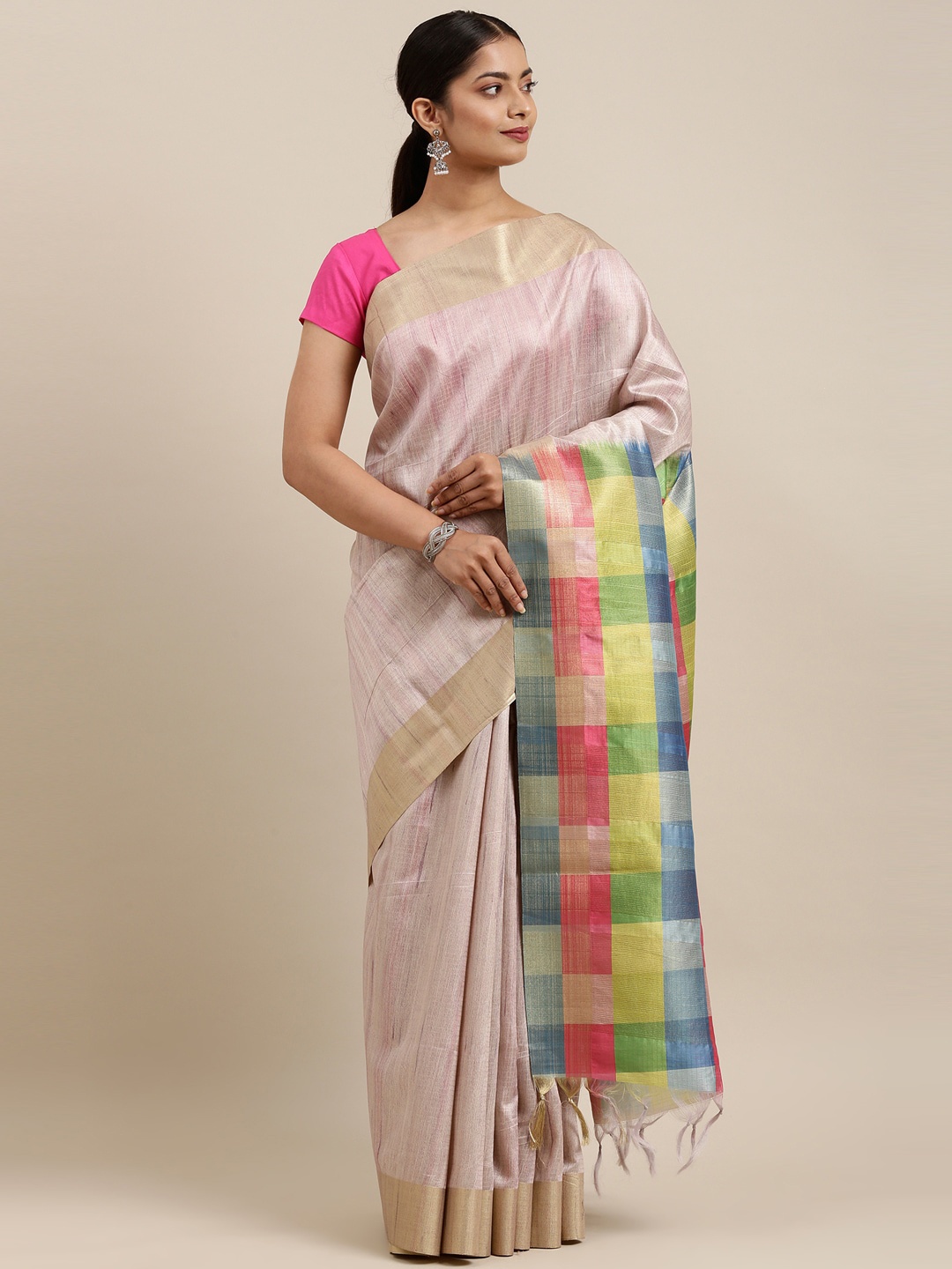 

The Chennai Silks Beige & Green Fusion Saree