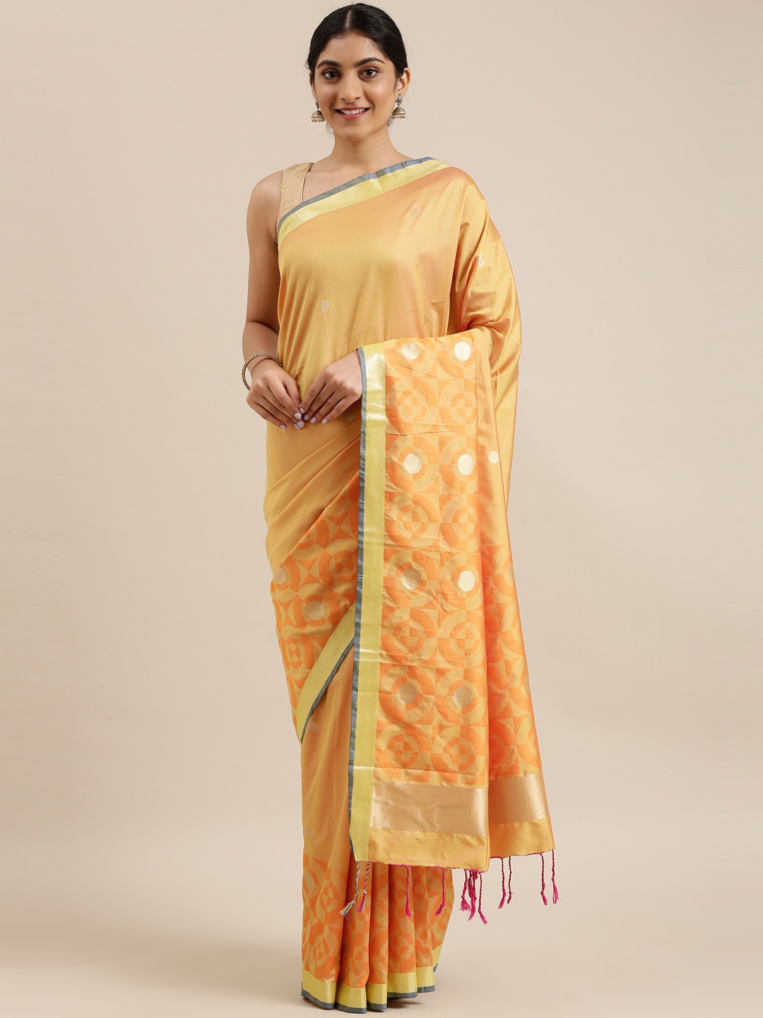 

The Chennai Silks Gold-Toned & Grey Art Silk Fusion Saree
