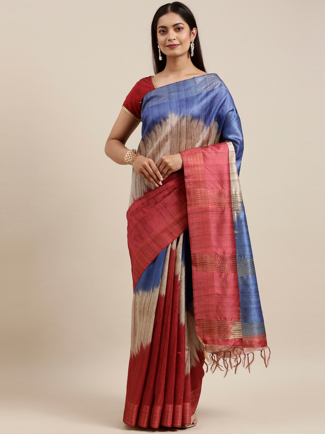 

The Chennai Silks Maroon & Blue Jute Cotton Fusion Saree