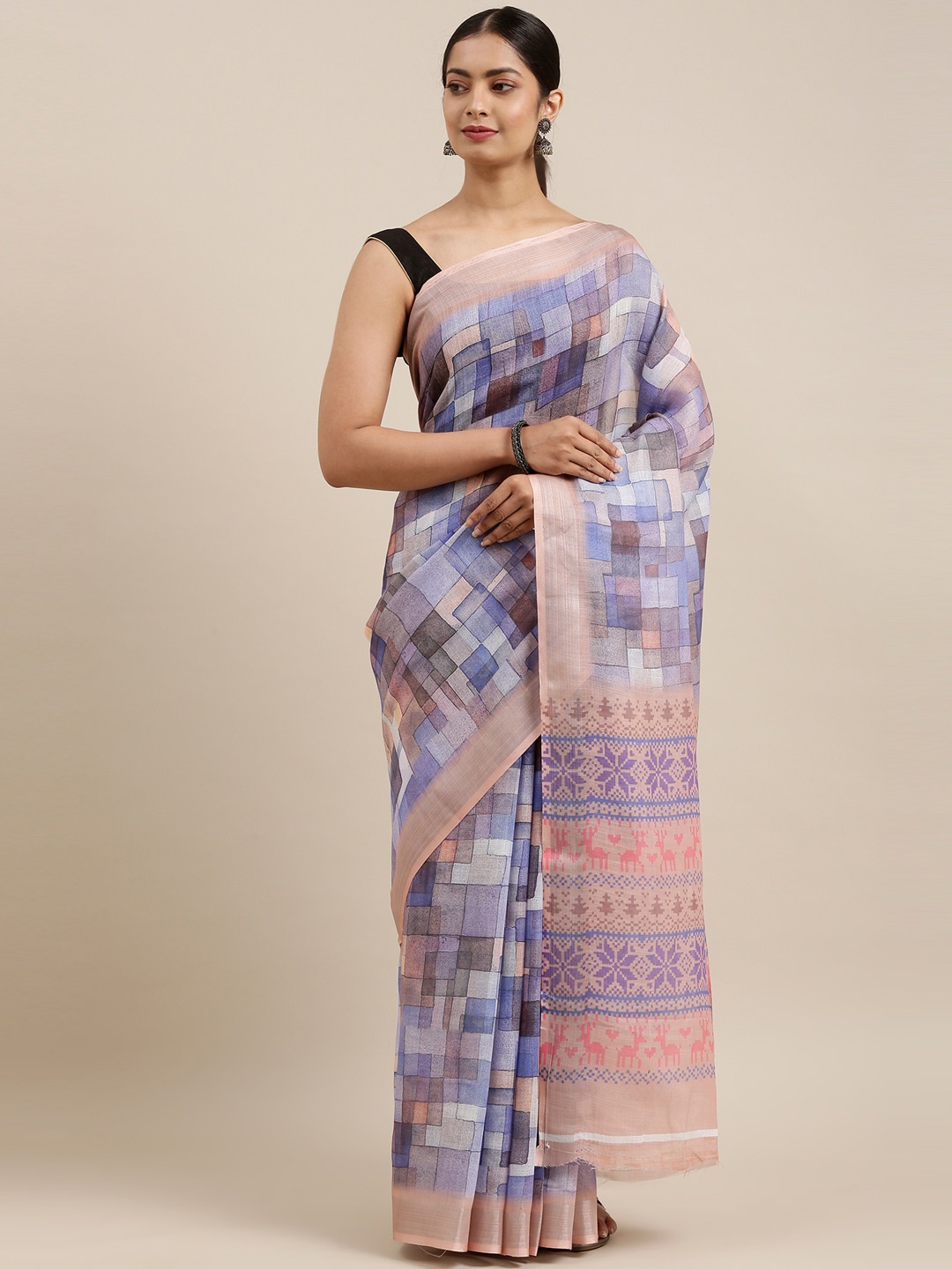 

The Chennai Silks Orange & Blue Zari Linen Blend Fusion Saree