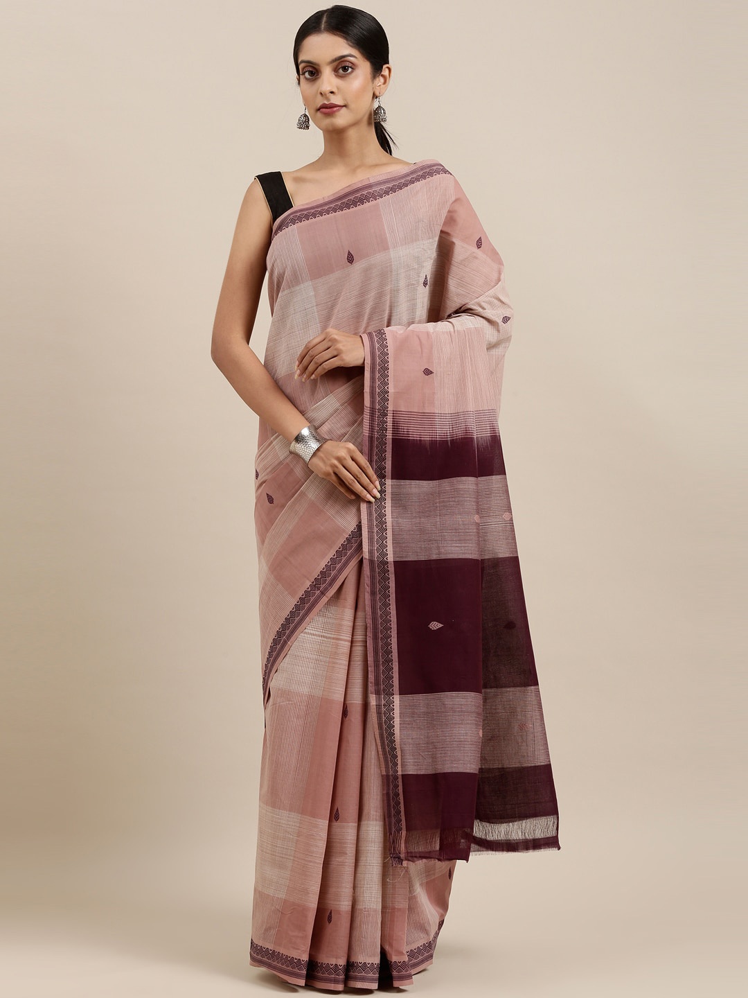 

The Chennai Silks Brown & Rose Ethnic Motifs Pure Cotton Venkatgiri Saree