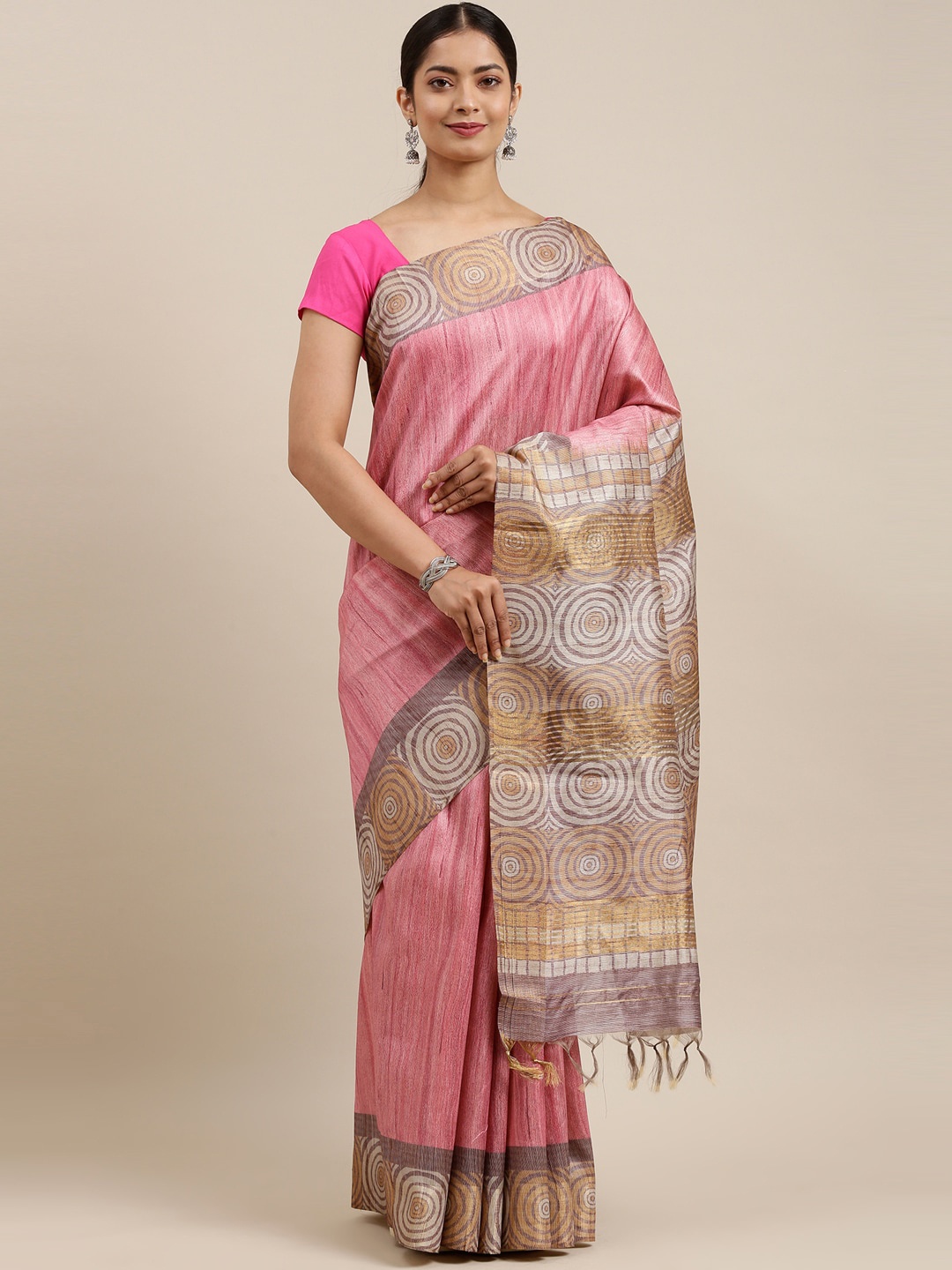

The Chennai Silks Pink & White Fusion Saree