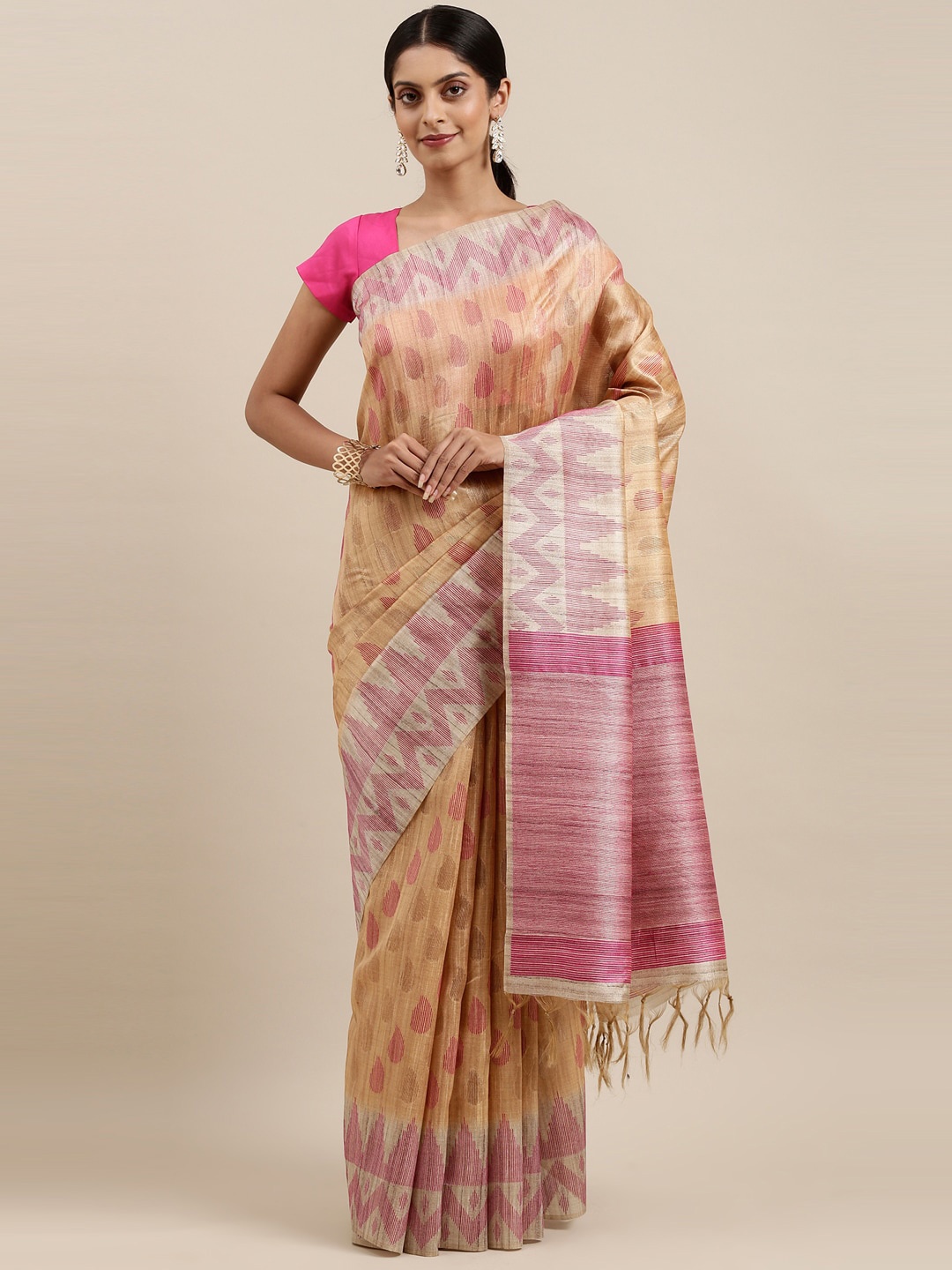 

The Chennai Silks Yellow & Rose Floral Fusion Saree