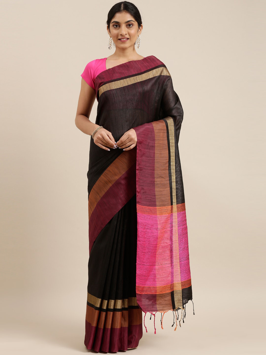 

The Chennai Silks Black & Pink Fusion Saree
