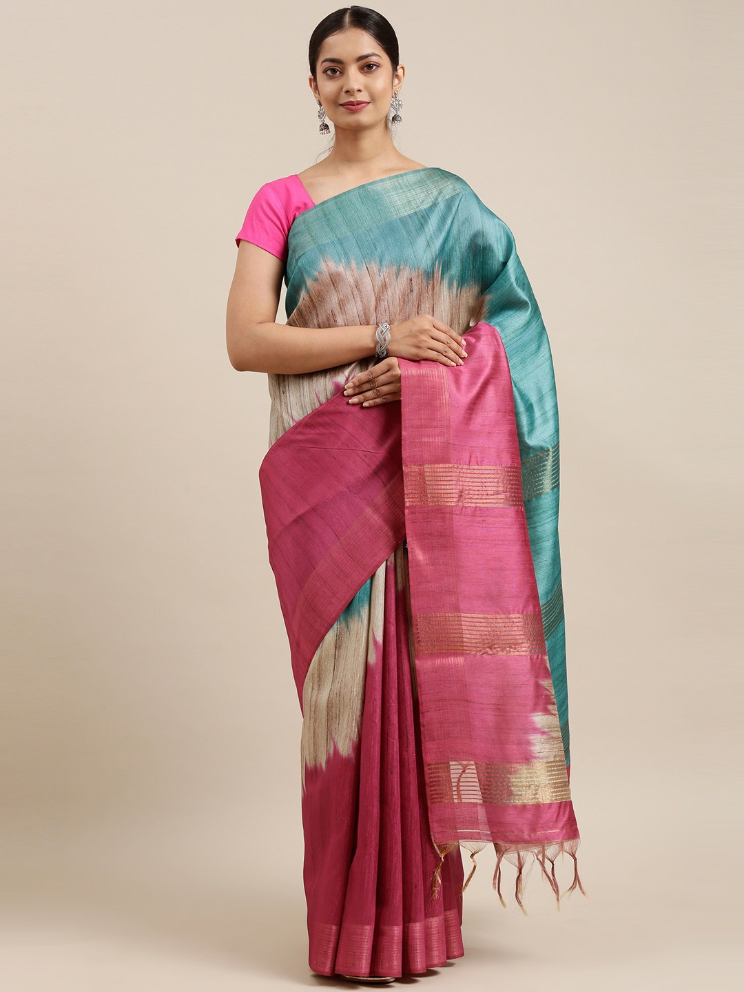 

The Chennai Silks Pink & Blue Fusion Saree