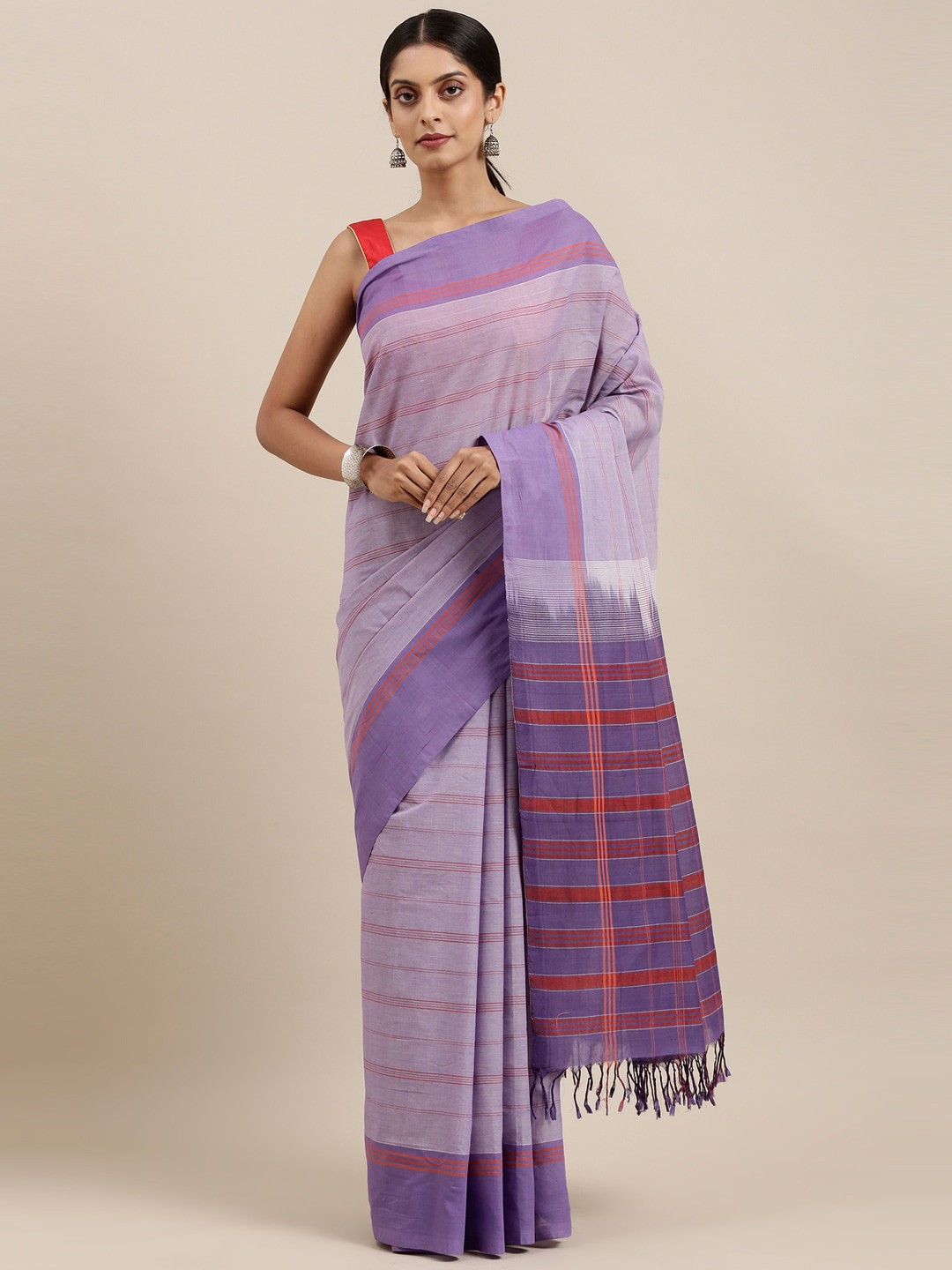 

The Chennai Silks Purple & Pink Striped Pure Cotton Venkatgiri Saree