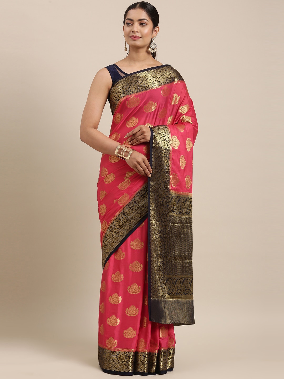 

The Chennai Silks Pink & Navy Blue Woven Design Zari Saree