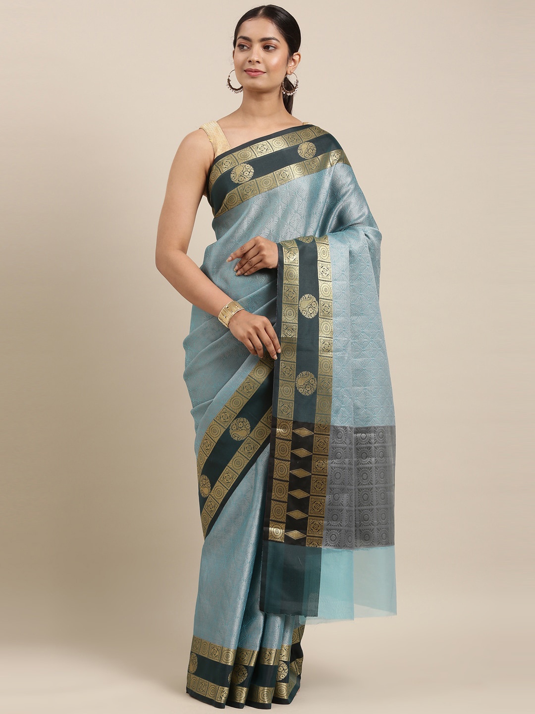 

The Chennai Silks Blue & Green Floral Woven Design Organza Banarasi Saree