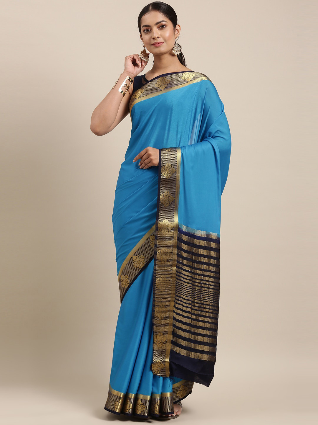 

The Chennai Silks Blue & Navy Blue Woven Design Zari Saree