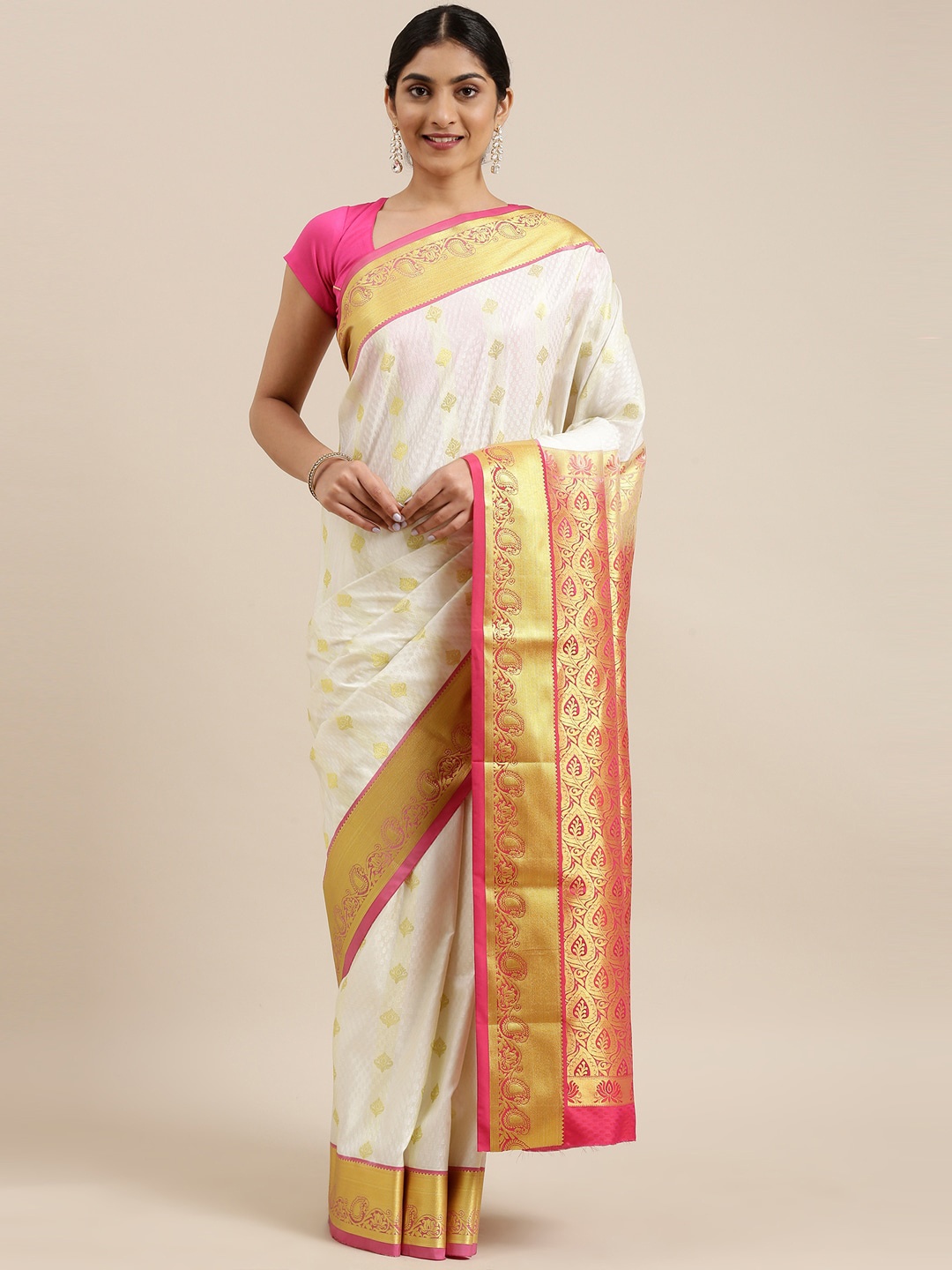 

The Chennai Silks Off White & Pink Woven Design Zari Art Silk Saree