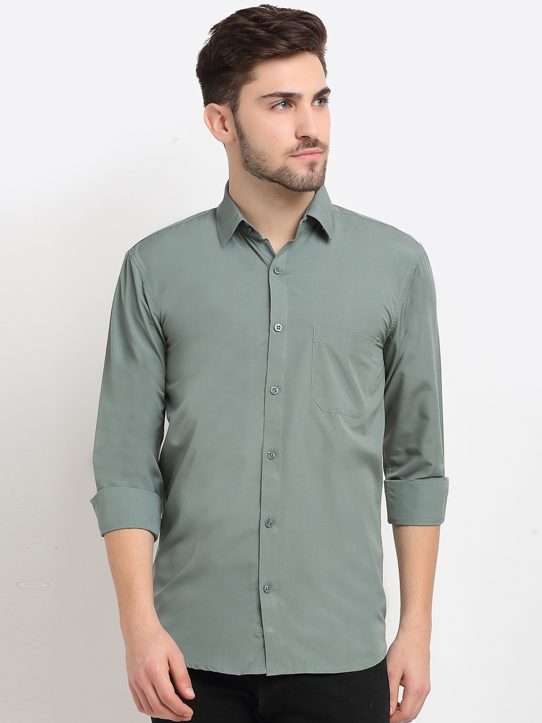 

JAINISH Men Green Opaque Pure Cotton Casual Shirt