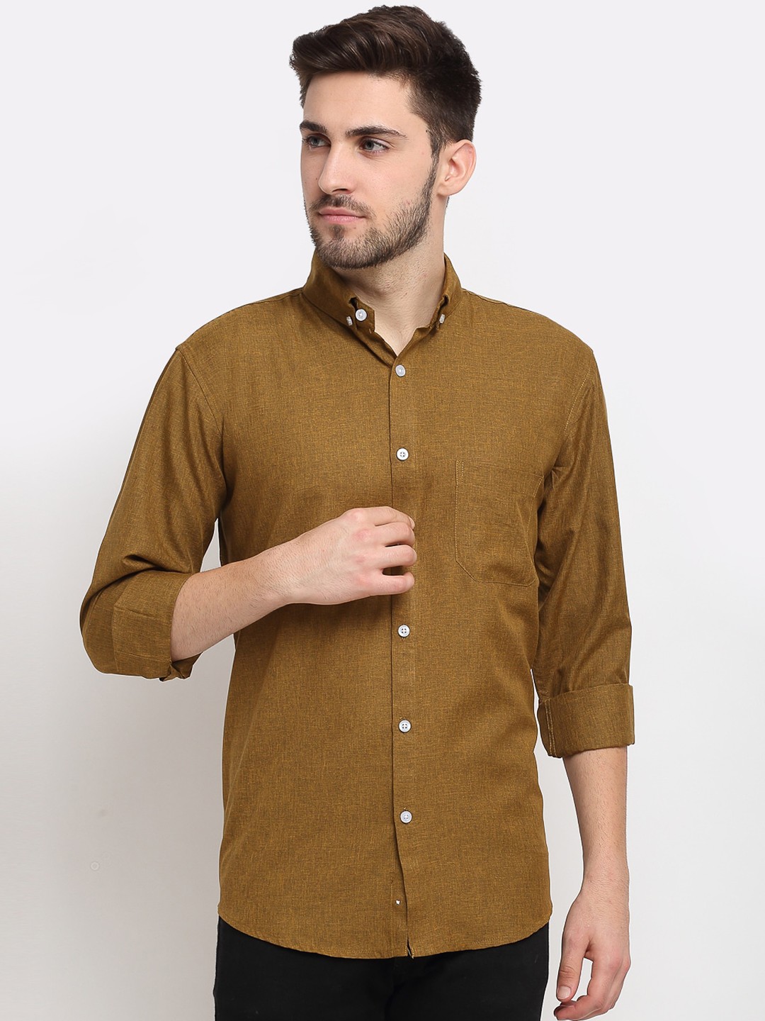 

JAINISH Men Olive Green Cotton Casual Shirt