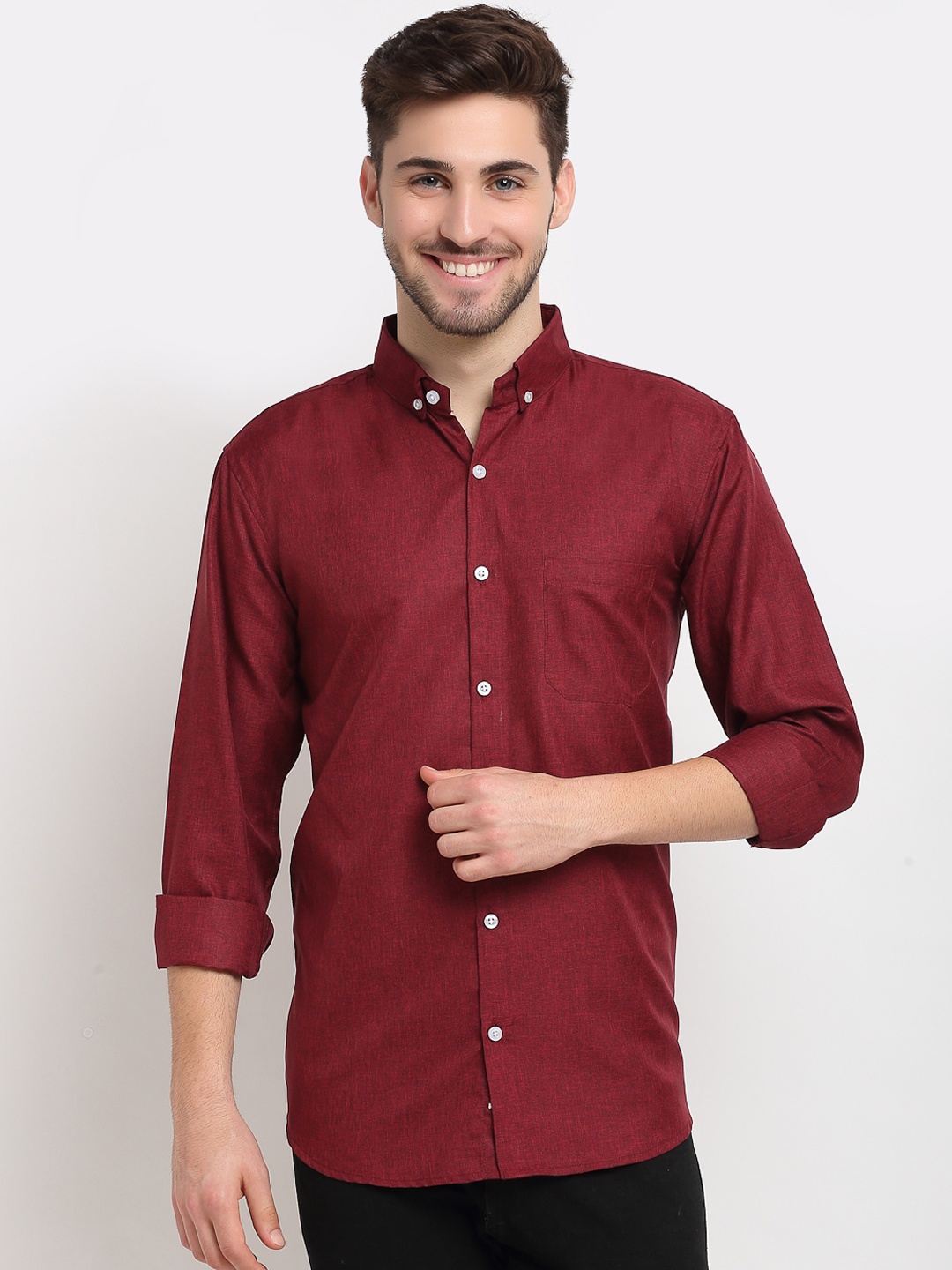 

JAINISH Men Maroon Opaque Casual Shirt