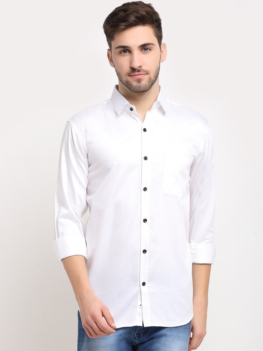 

JAINISH Men White Cotton Casual Shirt