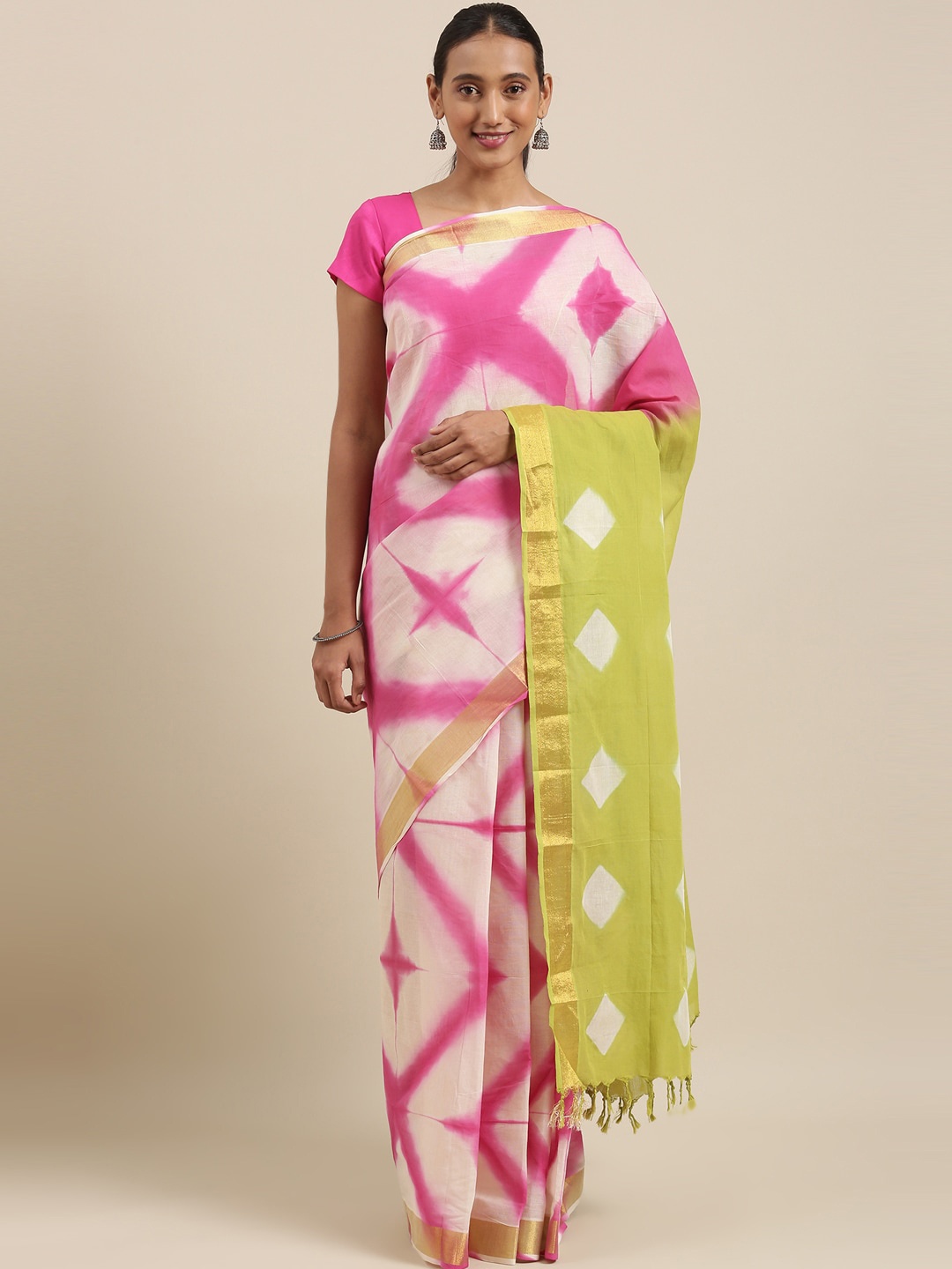 

The Chennai Silks Pink & White Batik Pure Cotton Saree