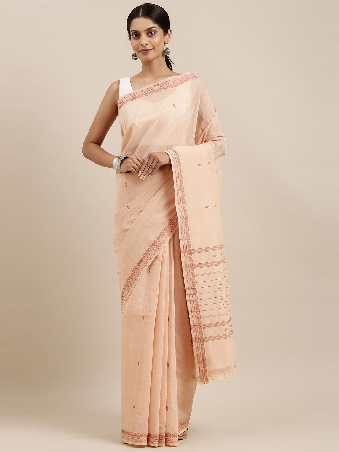 

The Chennai Silks Brown & Orange Ethnic Motifs Pure Cotton Venkatgiri Saree