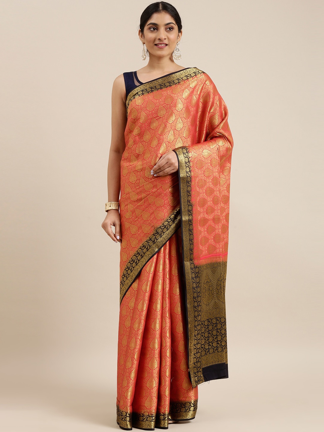 

The Chennai Silks Red & Gold-Toned Woven Design Brocade Saree