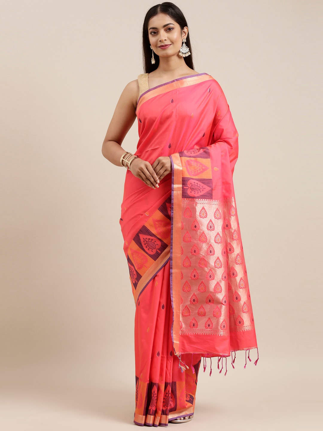 

The Chennai Silks Red & Purple Ethnic Motifs Printed Art Silk Saree