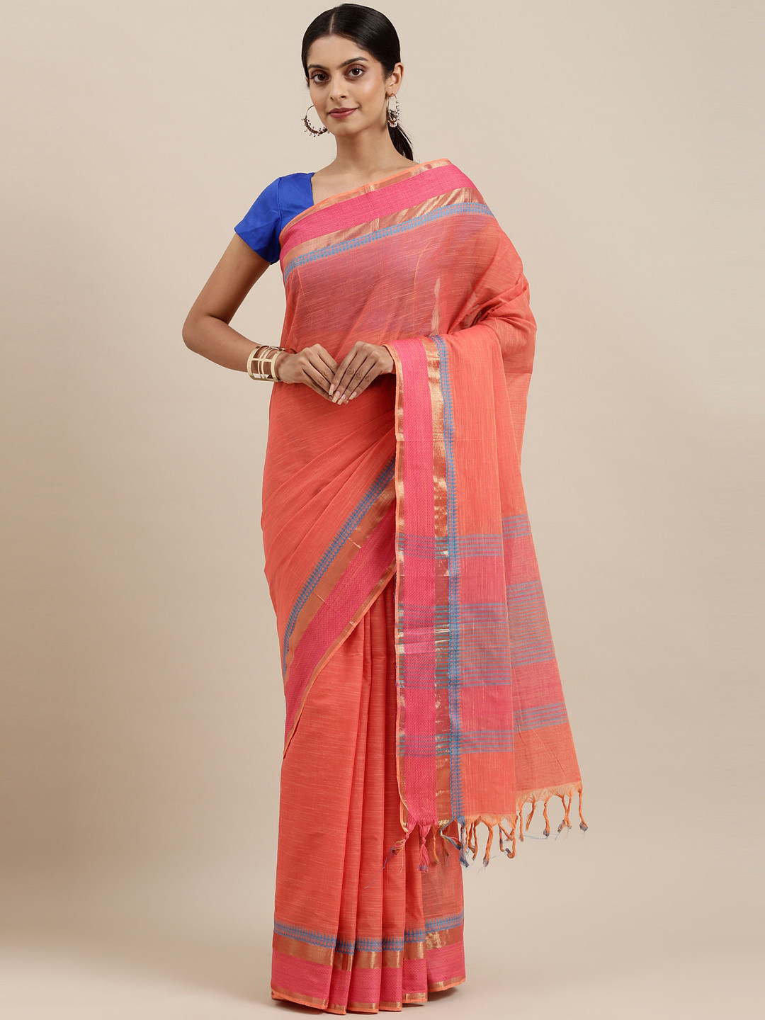 

The Chennai Silks Red & Pink Pure Cotton Saree