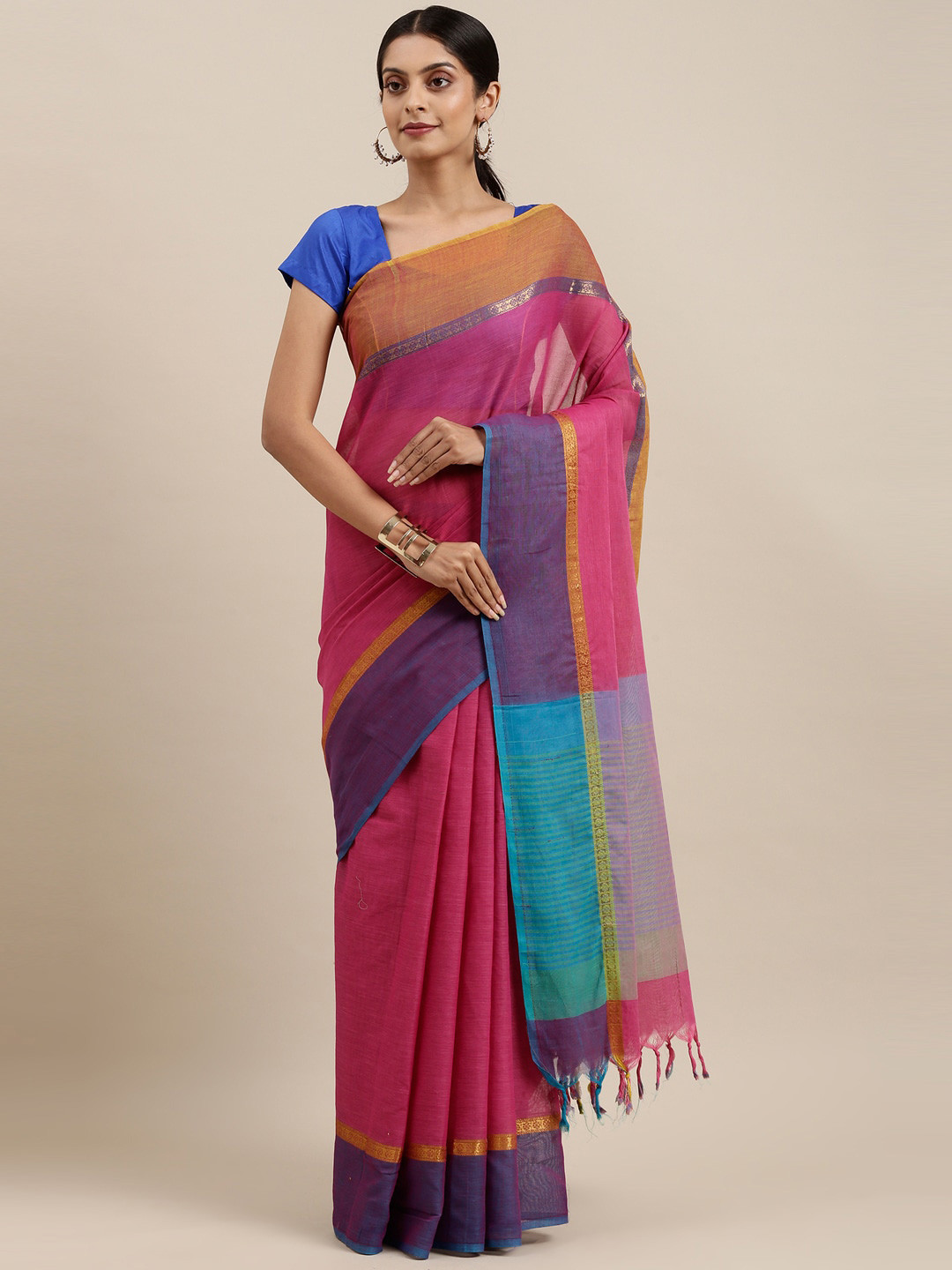 

The Chennai Silks Pink & Blue Pure Cotton Saree