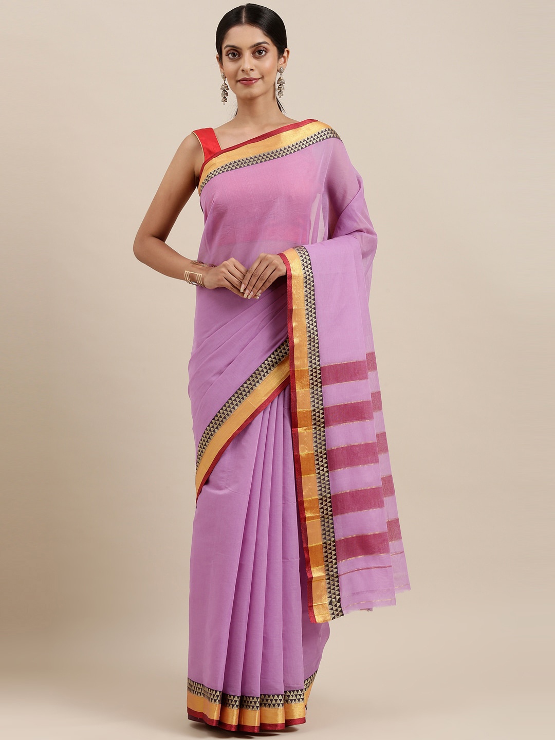 

The Chennai Silks Lavender & Black Banhatti Pure Cotton Saree