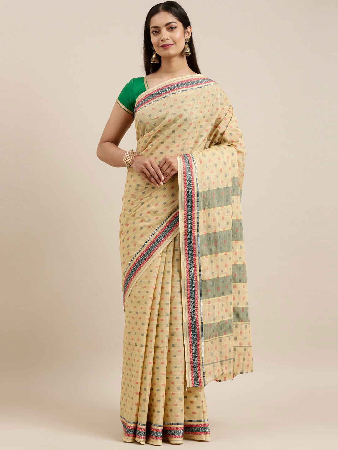 

The Chennai Silks Beige & Green Woven Design Pure Cotton Saree