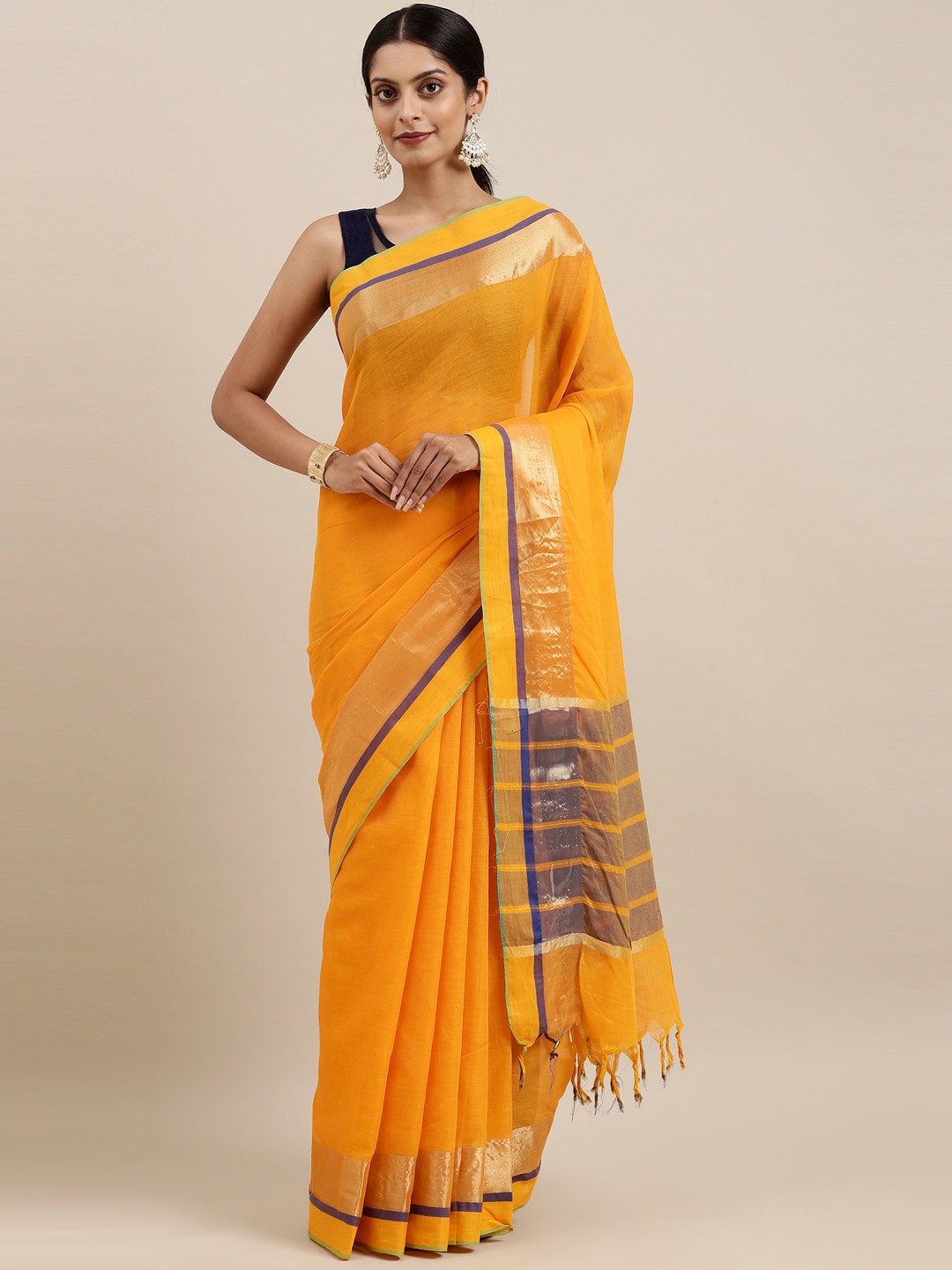 

The Chennai Silks Orange & Purple Pure Cotton Saree