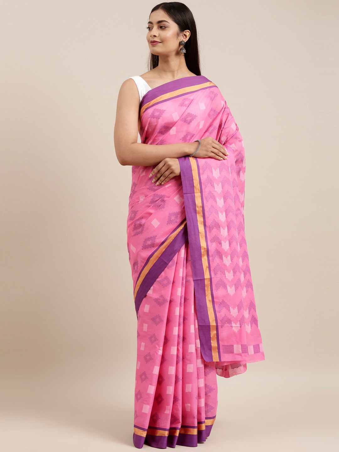 

The Chennai Silks Pink & Gold-Toned Woven Design Pure Cotton Saree