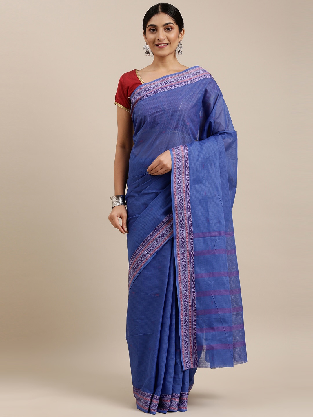 

The Chennai Silks Blue & Red Woven Design Border Pure Cotton Saree
