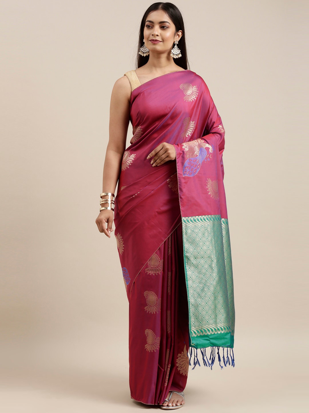 

The Chennai Silks Maroon & Green Paisley Zari Art Silk Saree