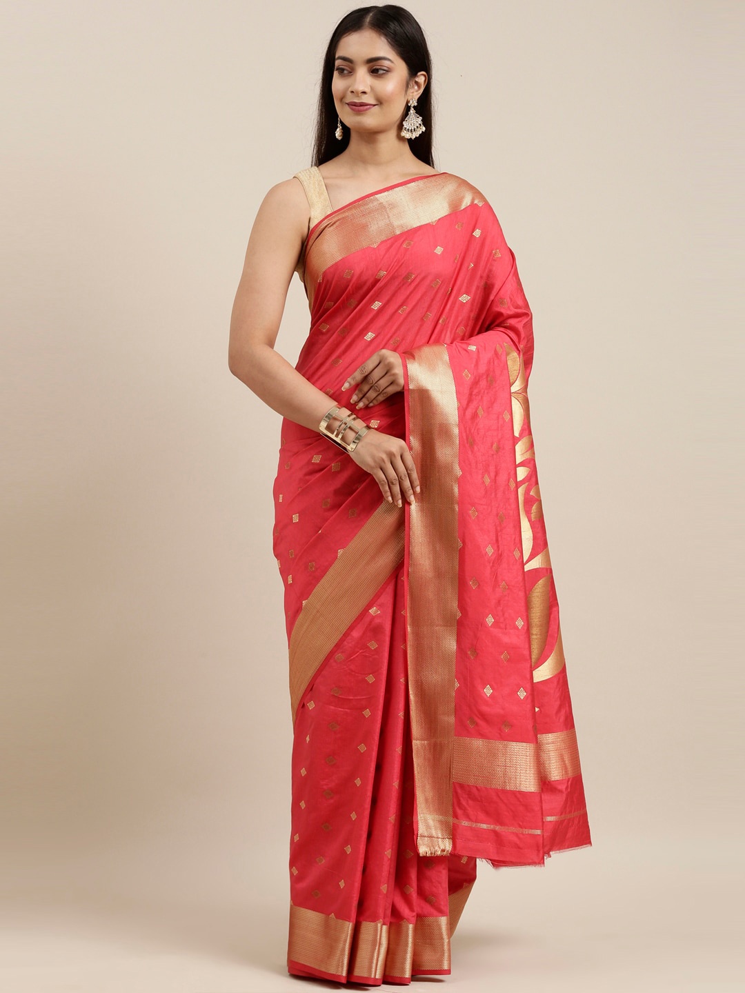 

The Chennai Silks Red & Gold-Toned Ethnic Motifs Saree