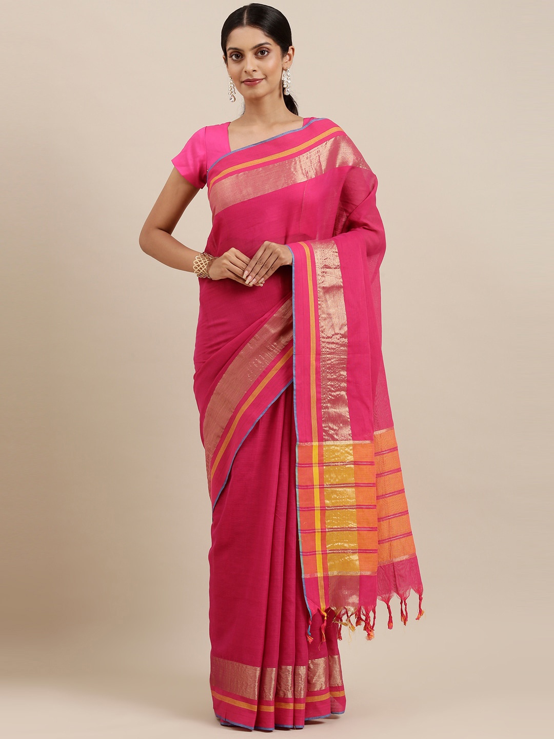 

The Chennai Silks Magenta & Gold-Toned Pure Cotton Saree