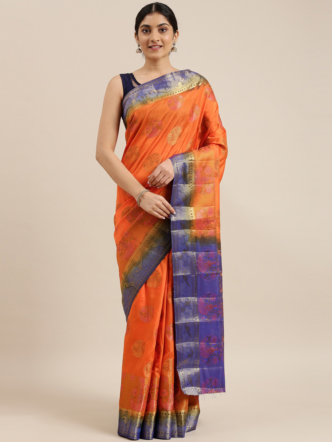 

The Chennai Silks Orange & Blue Woven Design Paisley Zari Saree
