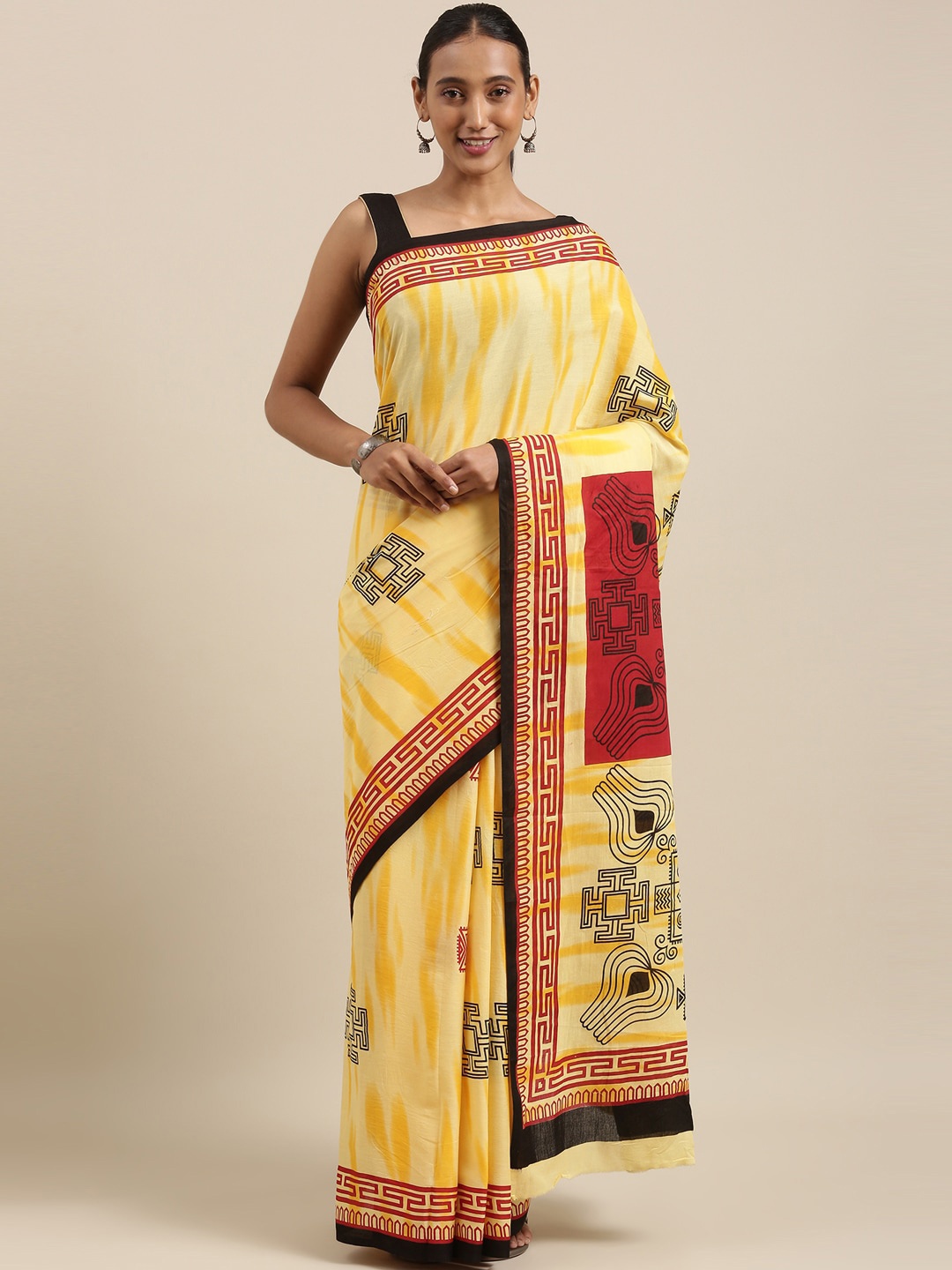 

The Chennai Silks Yellow & White Printed Pure Cotton Saree