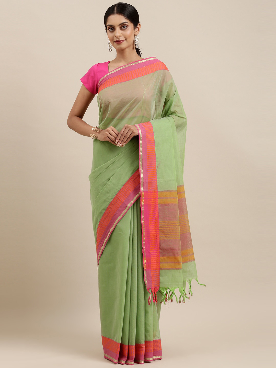 

The Chennai Silks Green & Pink Pure Cotton Saree