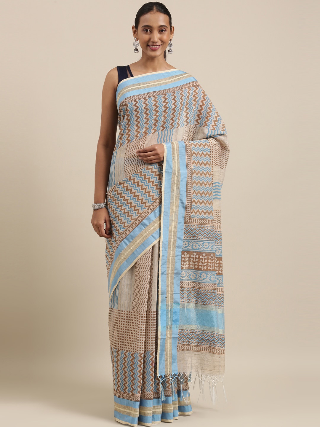 

The Chennai Silks Brown & Turquoise Blue Pure Cotton Saree