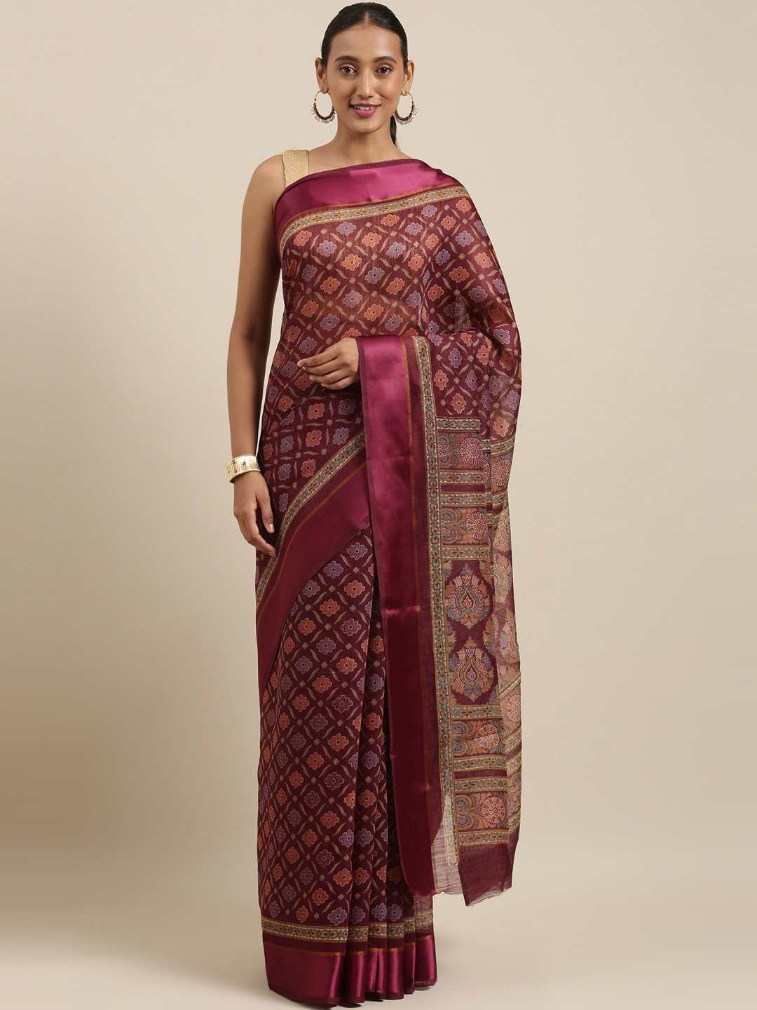 

The Chennai Silks Maroon & Blue Ethnic Motifs Bhagalpuri Saree