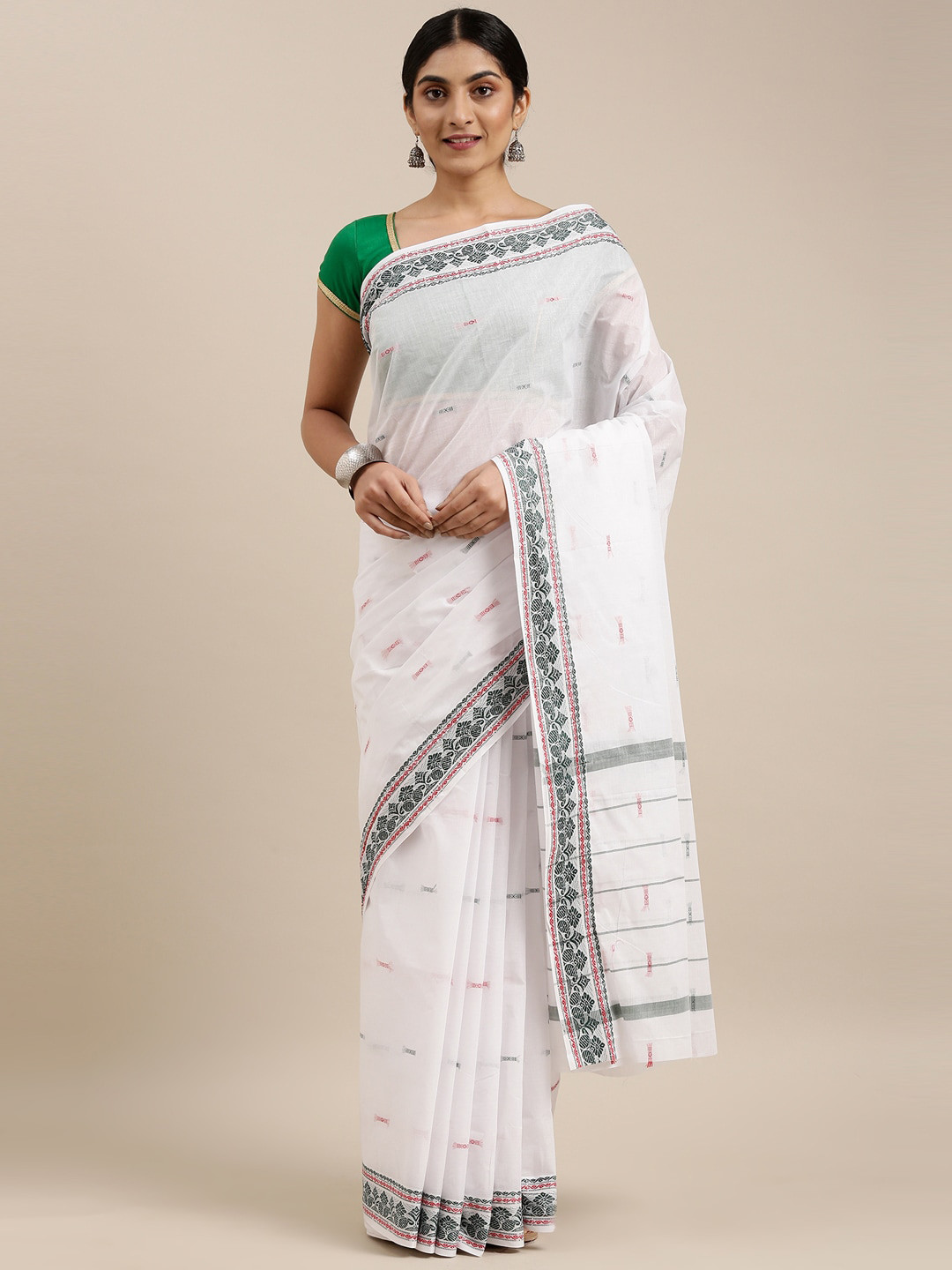 

The Chennai Silks Off White & Green Woven Design Pure Cotton Saree