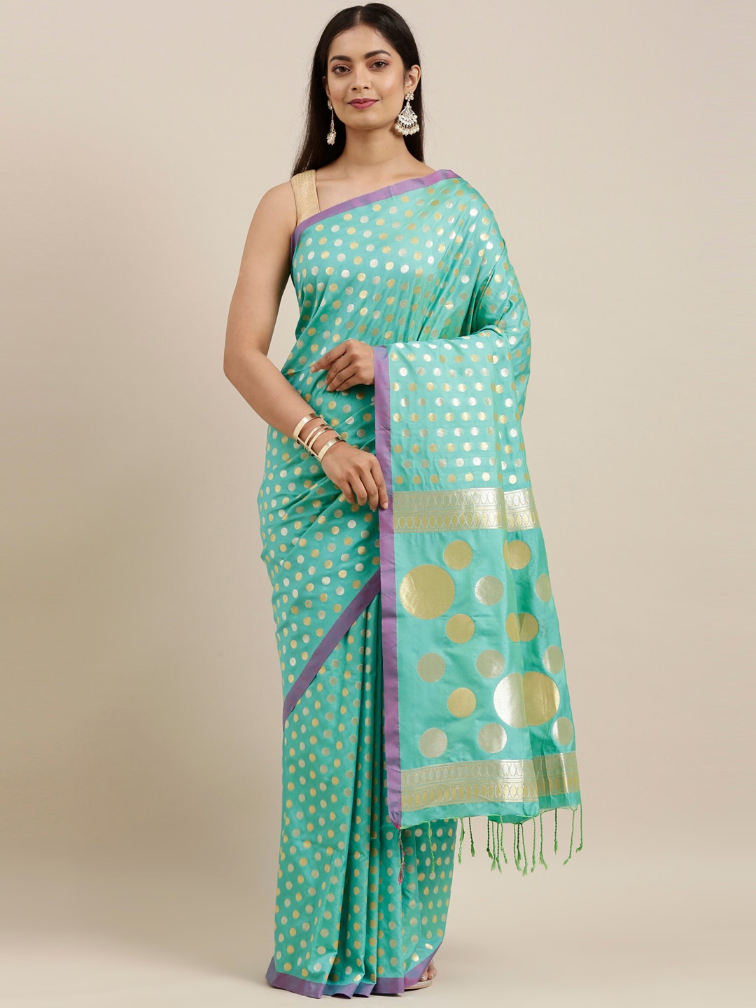 

The Chennai Silks Green & Gold-Toned Printed Zari Banarasi Art Silk Saree