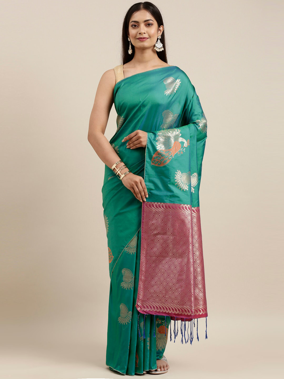

The Chennai Silks Green & Pink Woven Design Art Silk Saree