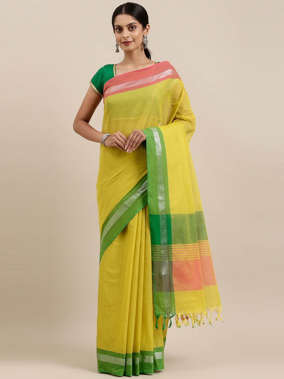 

The Chennai Silks Green & Pink Pure Cotton Saree