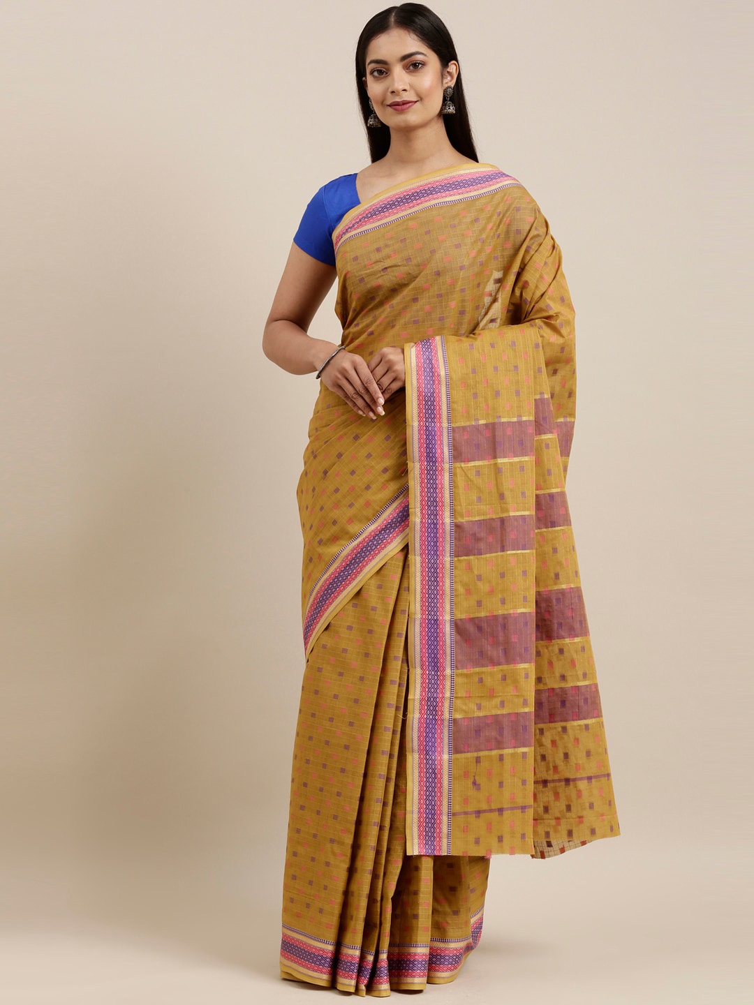 

The Chennai Silks Mustard Woven Design Cotton Saree