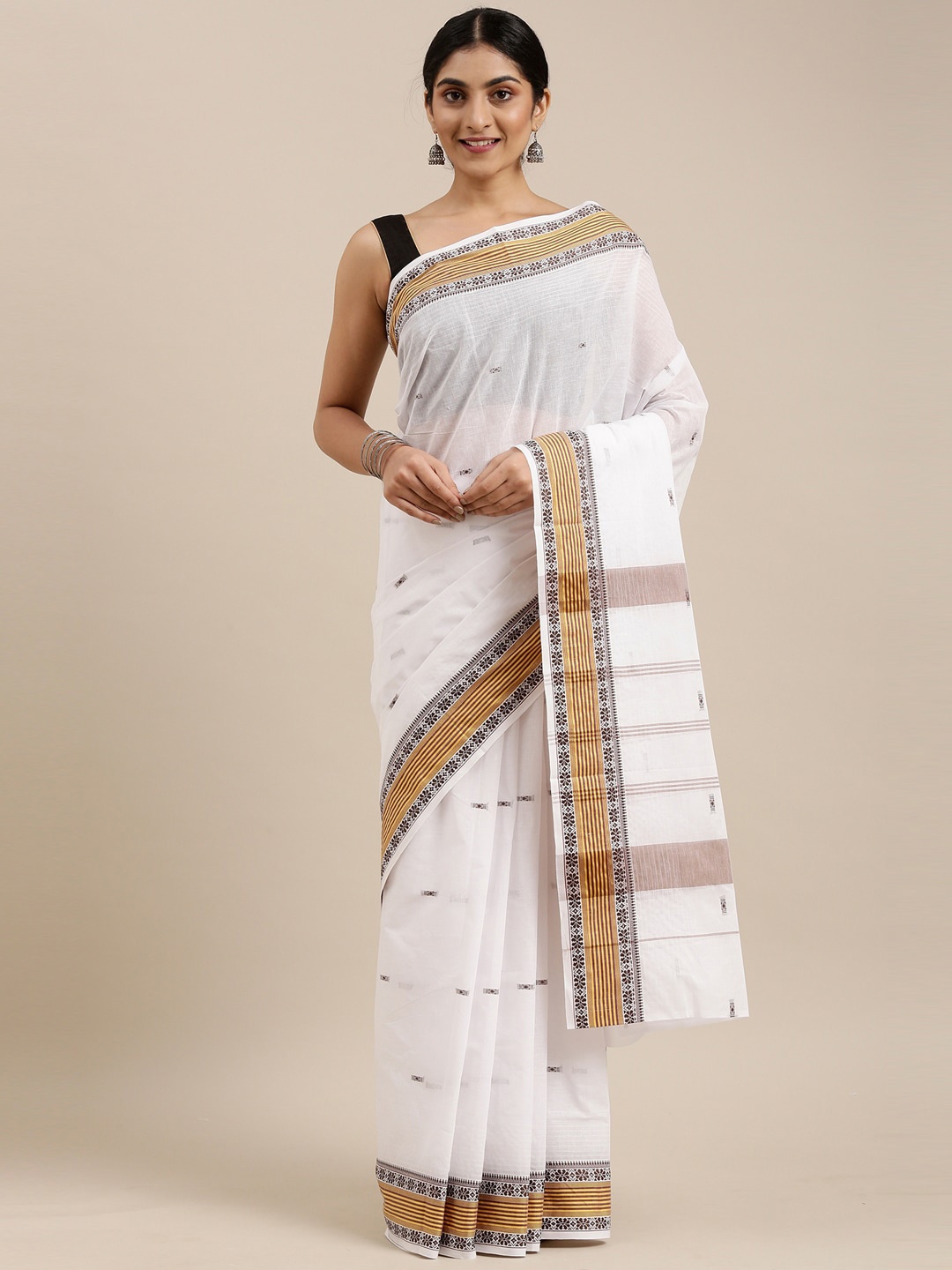

The Chennai Silks Off White & Yellow Pure Cotton Saree