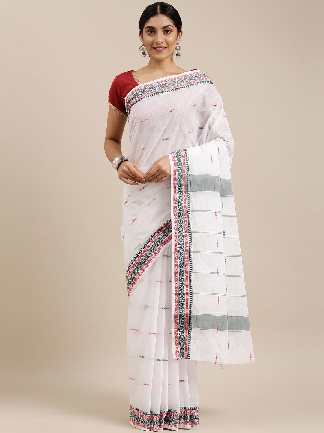 

The Chennai Silks Off White & Black Ethnic Motifs Pure Cotton Fusion Saree
