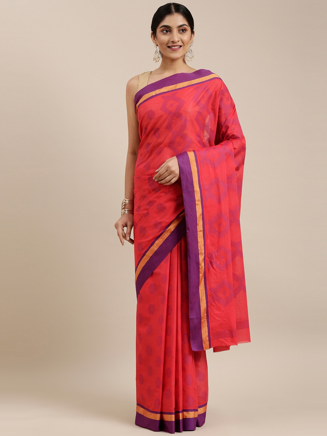 

The Chennai Silks Red & Purple Ethnic Motifs Pure Cotton Saree