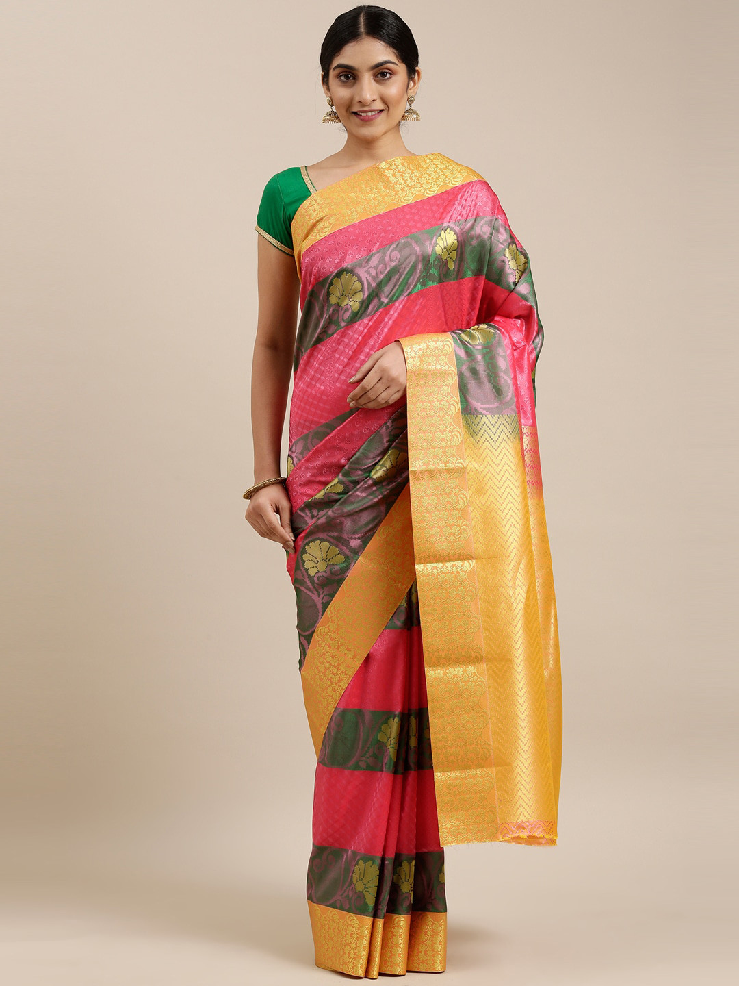 

The Chennai Silks Pink & Green Art Silk Saree