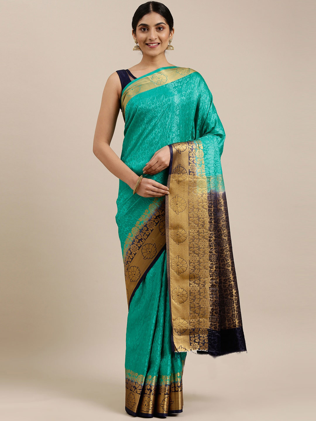 

The Chennai Silks Sea Green & Navy Blue Woven Design Saree