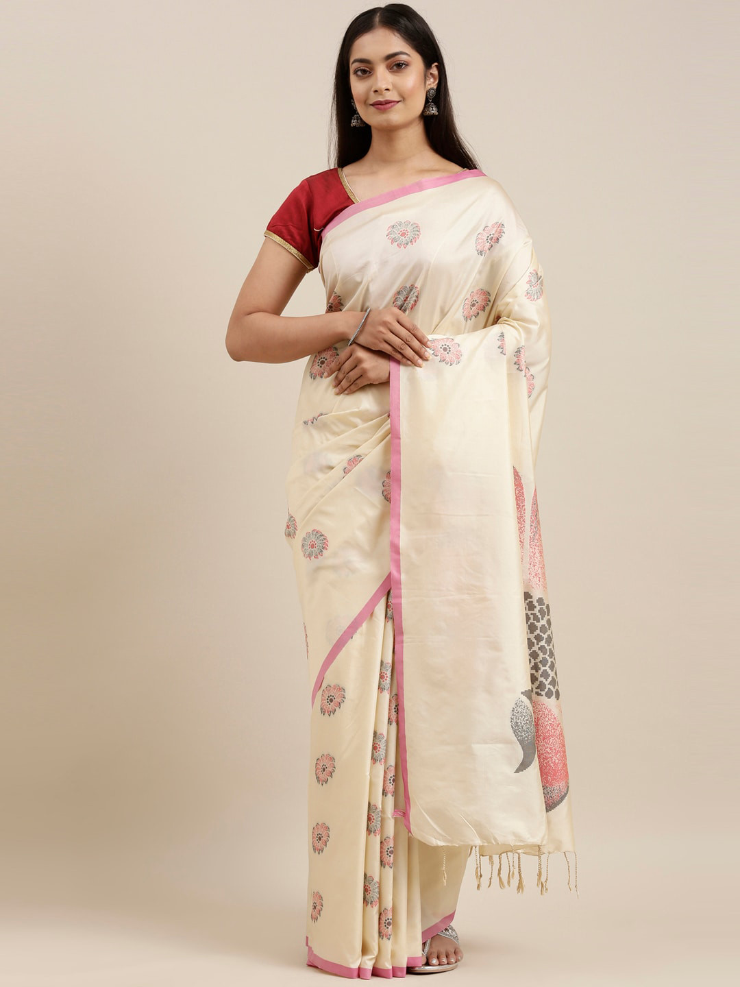 

The Chennai Silks Beige Floral Art Silk Saree